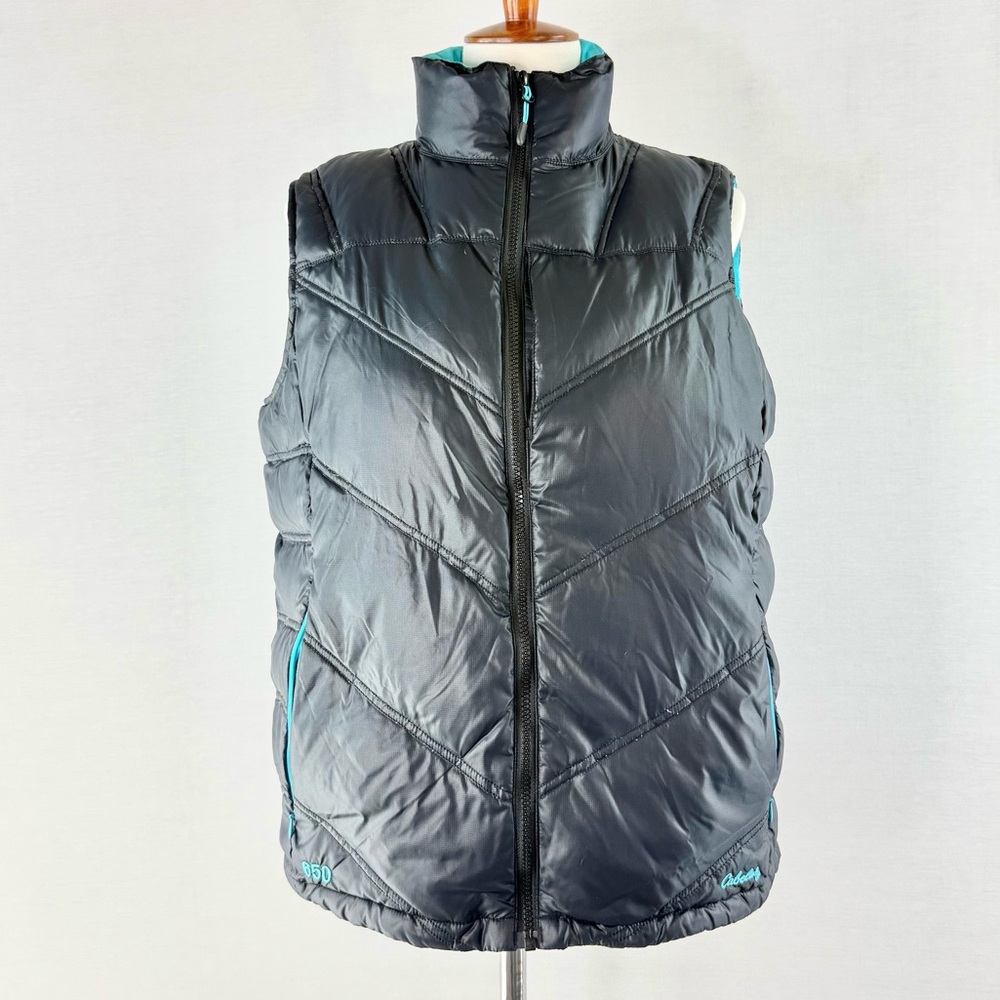 CABELA'S Black 650 Fill Goose Down Quilted Puffer Vest with Teal Trim